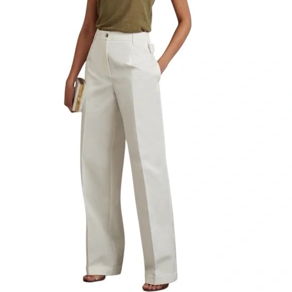 Reiss Pants - Reiss White Harper Cotton Wide Leg Suit Trousers